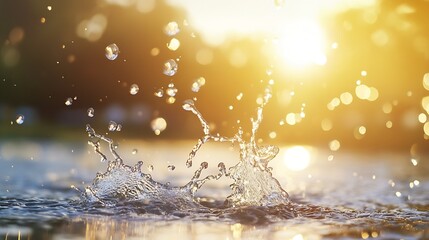 Captivating Water Splash with Sunlight Glimmering on a Serene Surface : Generative AI