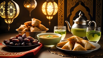 Fototapeta premium Cozy Ramadan Iftar, A Warm and Intimate Feast