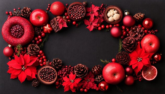 Red Christmas wreath, dark background