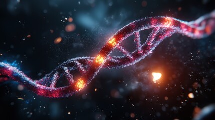 A glowing digital representation of a double helix structure