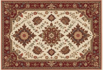 A close-up of a traditional rug design with intricate details and vibrant colors