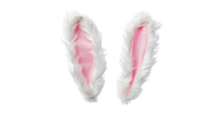 Fluffy white and pink bunny ears isolated on transparent background