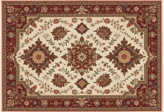 A close-up of a traditional rug design with intricate details and vibrant colors