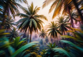 A neon jungle scene with palm trees and vibrant colors