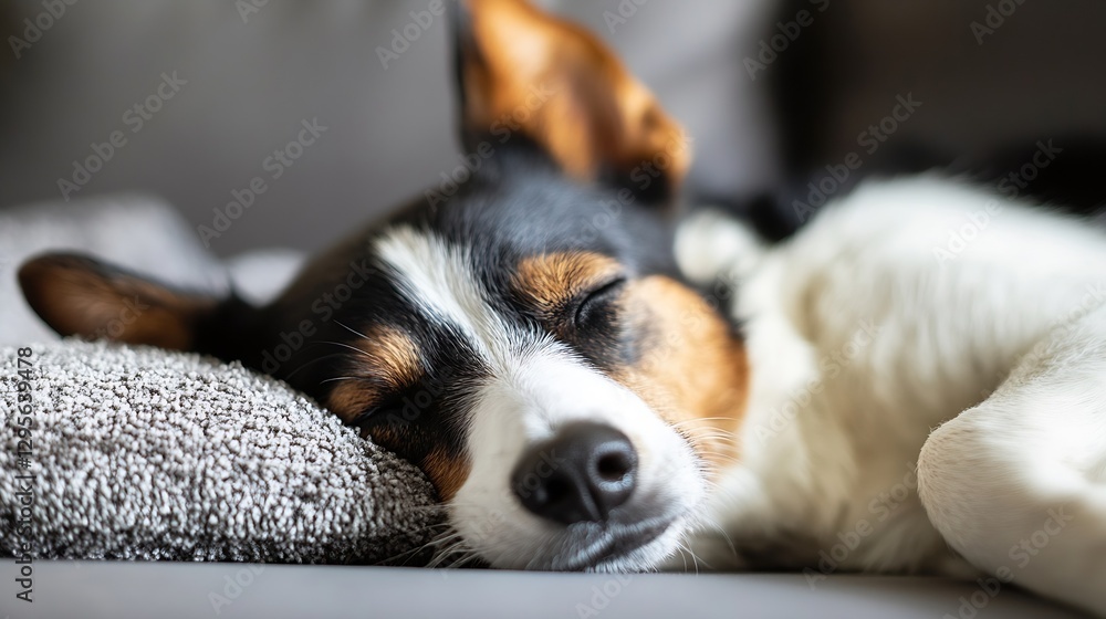 Aufkleber adorable sleeping dog curled up cozy on soft pillow creating a peaceful and heartwarming moment : ge