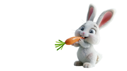 Cute bunny eating carrot on transparent background