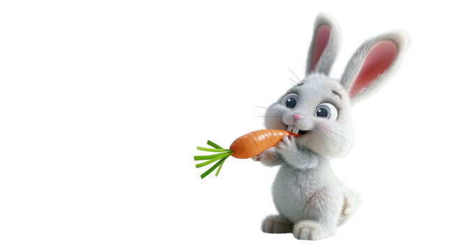 Cute bunny eating carrot on transparent background
