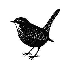 Wren silhouette isolated on white background