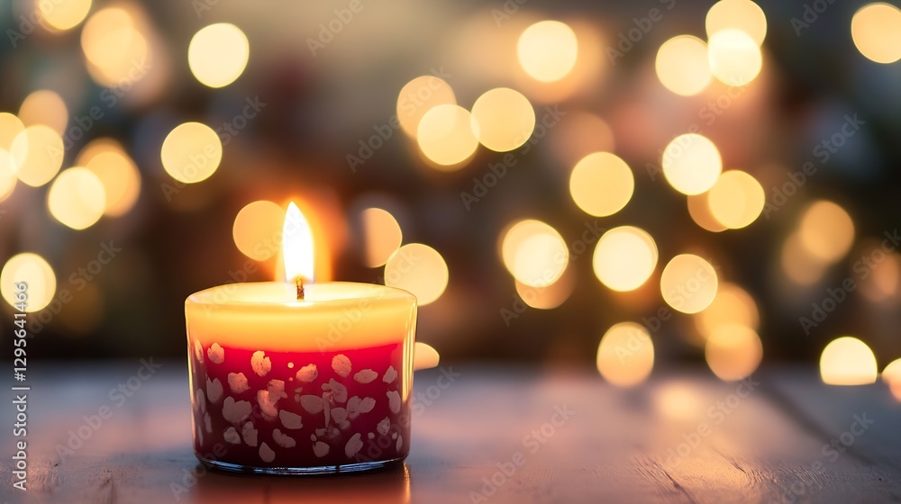 Aufkleber Beautiful Candle Burning with Soft Bokeh Lights in the Background : Generative AI