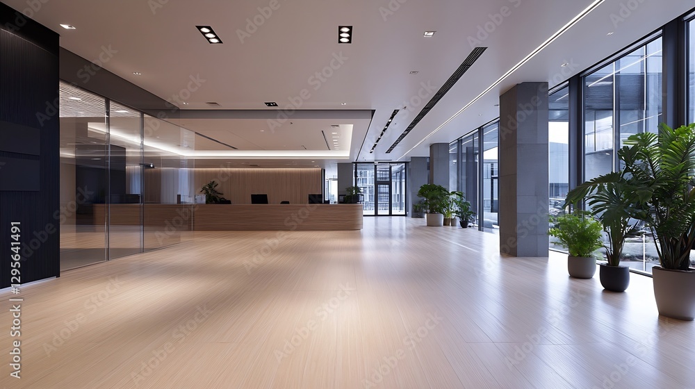 Aufkleber contemporary lobby design with modern furniture and large windows : generative ai