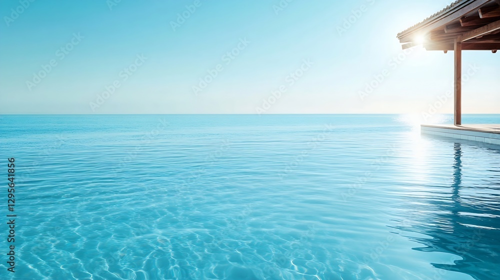 Poster tranquil infinity pool overlooking the endless horizon of a calm ocean on a sunny day : generative a