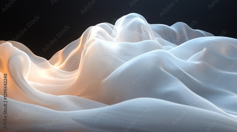 Poster flowing forms emerge from a vibrant and dreamlike atmosphere, where soft light interacts with delica
