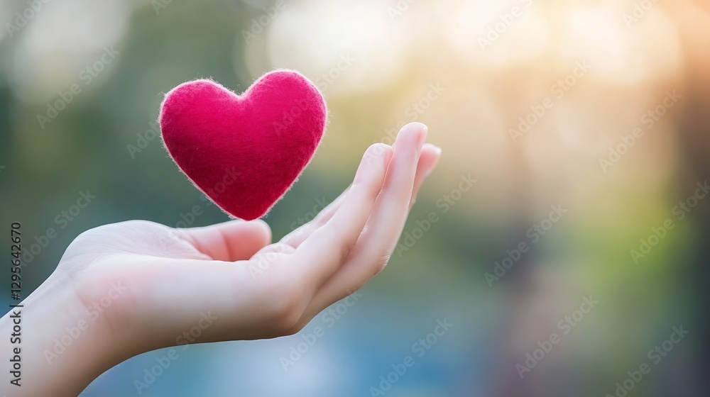 Aufkleber hand holding felt heart symbolizing love and compassion in a soft light background : generative ai