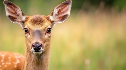 Beautiful closeup portrait of a young deer with large ears and a gentle expression in a natural setting : Generative AI