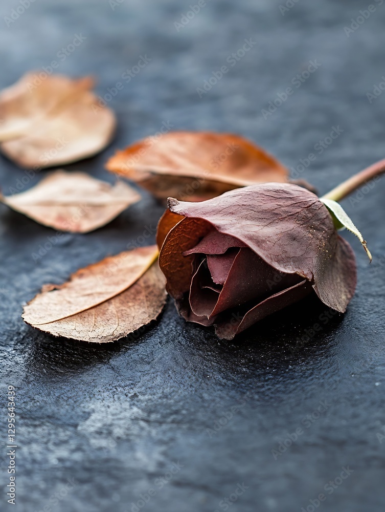 Poster elegant dried rose with fallen leaves creating a stunning artistic composition : generative ai
