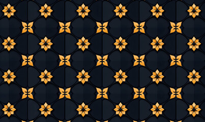 Elegant Floral Pattern in Dark Blue and Orange Tones for Design Use