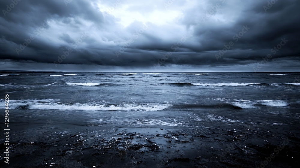 Aufkleber dramatic seascape featuring dark clouds rolling over the turbulent ocean waves creating an atmospher