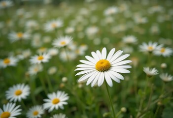 Fototapeta premium A close-up of a field of chamomile flowers swaying in the wind