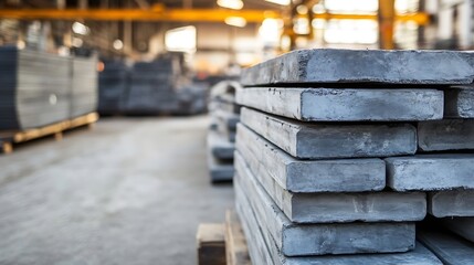 Well arranged concrete slabs in a warehouse demonstrating construction materials for builders and contractors : Generative AI