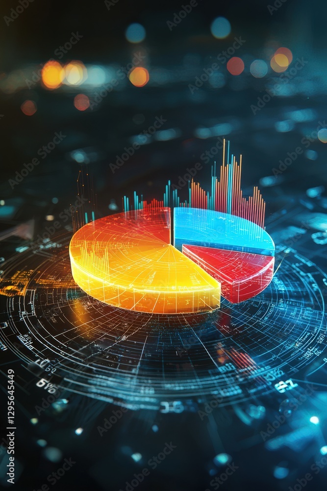 Poster colorful pie chart with data visualization concepts