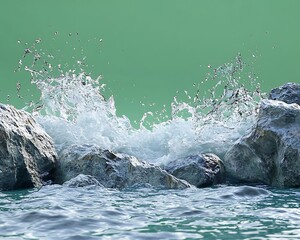 Obraz premium Ocean wave crashing rocks