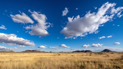 Breathtaking Panoramic View of Scenic Grasslands Under Blue Sky : Generative AI
