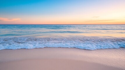 Fototapeta premium Tranquil Sunset Over Ocean Waves on Sandy Beach : Generative AI