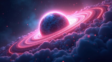 A radiant planetary nebula resembling an abstract cosmic eye, waves of energy rippling outward, vibrant neon tendrils twisting through the cosmic abyss, surrounded by endless stardust.