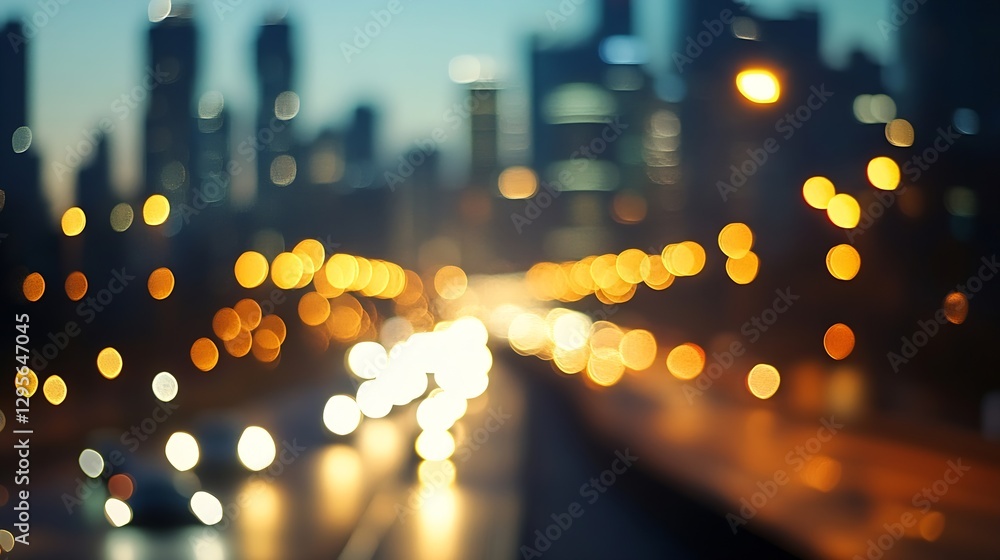 Poster blurry city lights at night creating a dreamy urban atmosphere with colorful bokeh effects : generat