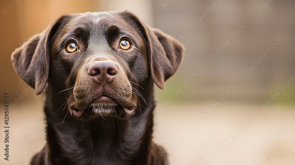 Poster Adorable brown Labrador dog with expressive eyes looking up with an innocent and curious expression in a blurred background : Generative AI