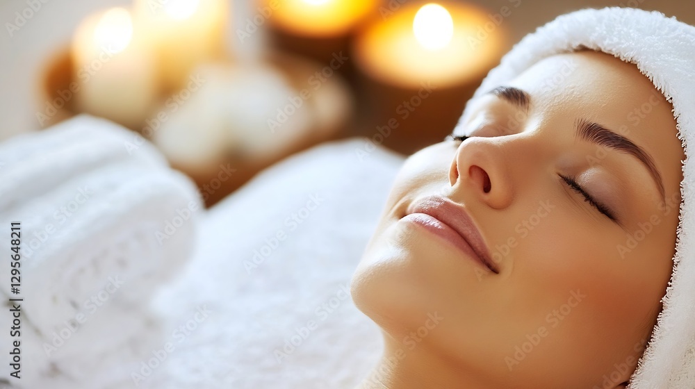 Poster spa treatment with a relaxing woman enjoying serenity in a calm and cozy atmosphere : generative ai