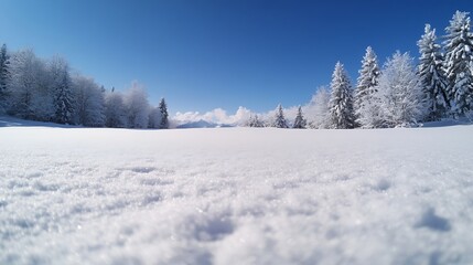 Fototapeta premium Stunning winter landscape covered in fresh snow with evergreen trees under a bright clear blue sky : Generative AI