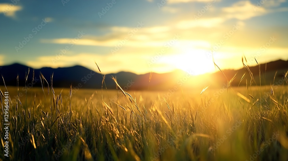 Poster golden sunset over wheat field creating a warm tranquil atmosphere : generative ai