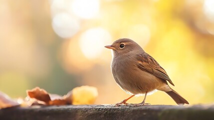 Obraz premium Closeup of a small bird perched beside fallen leaves in a softfocus nature setting : Generative AI