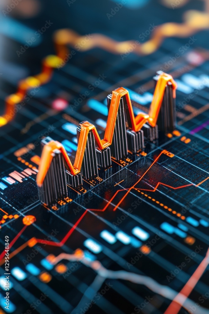 Poster a vibrant stock market graph showcasing trend lines and data points, perfect for representing invest