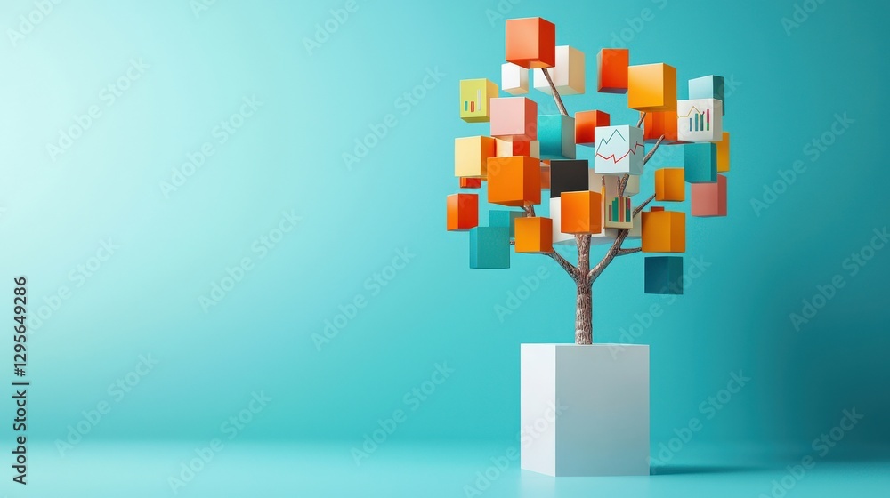 Poster colorful tree with data symbols and boxes design
