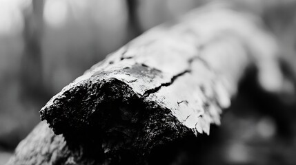 Fototapeta premium Close up of a weathered log showing intricate textures in a black and white setting : Generative AI