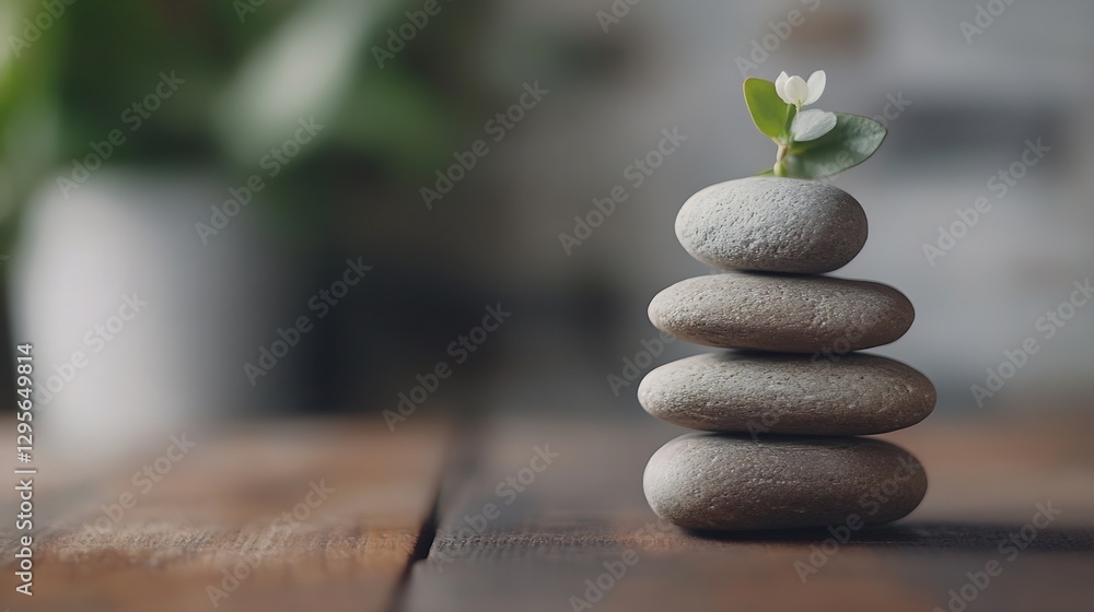 Aufkleber balanced stones with a small green plant symbolizing growth and serenity in a peaceful setting : gen