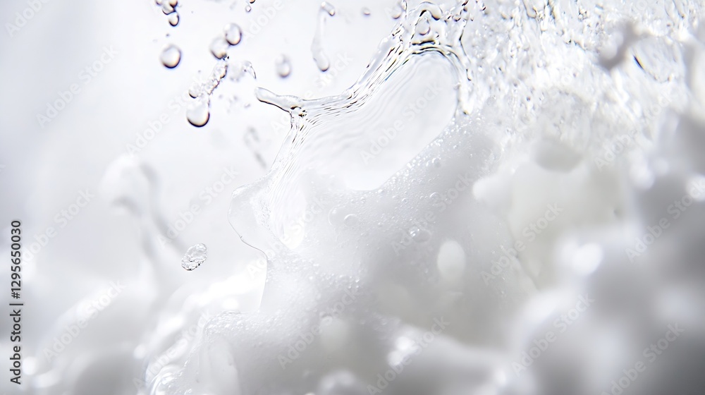 Poster Dynamic splashing water with bubbles captured in a highresolution closeup shot : Generative AI