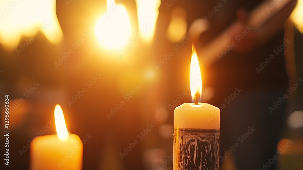 Poster Candles flickering in warm light during a beautiful sunset creating an intimate and serene atmosphere : Generative AI