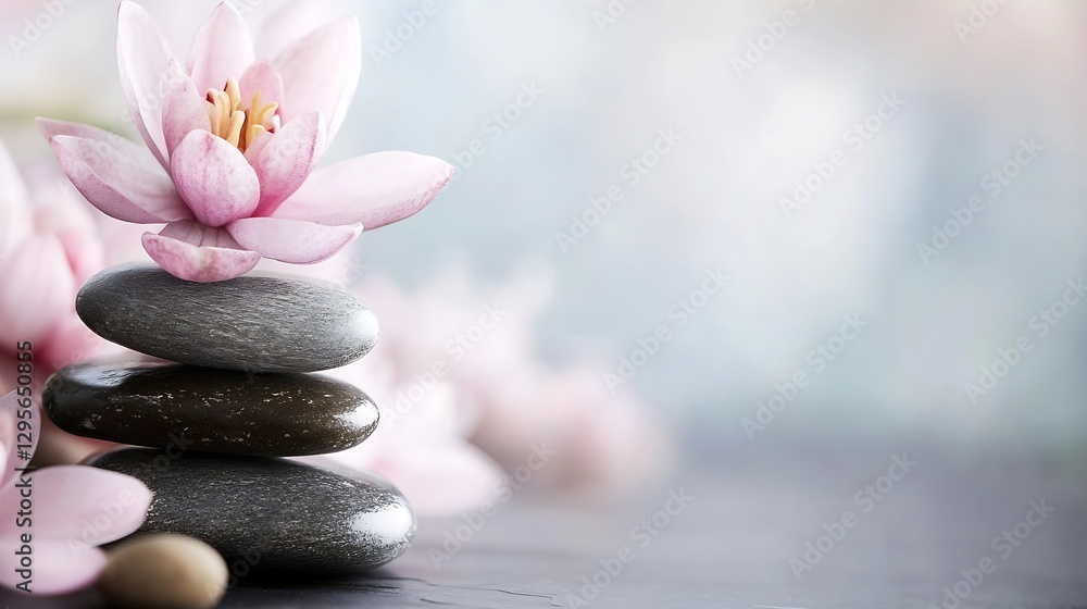 Poster relaxing spa image with stacked stones and beautiful lotus flower : generative ai