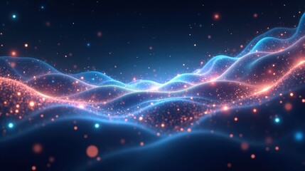 A celestial ballet of intertwining light particles, glowing quantum threads connecting across infinite space, pulsing fractal waves shimmering with ethereal energy