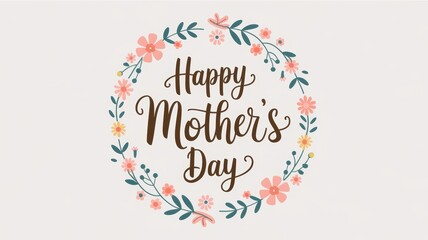 Obraz premium Happy Mothers Day greeting card design with floral wreath, elegant typography, spring flowers, celebration, love, special day, family appreciation.