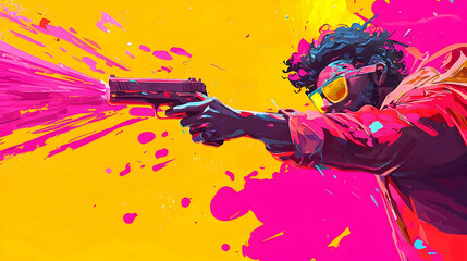 Obraz premium Dynamic Action Illustration of a Shooter with Colorful Background