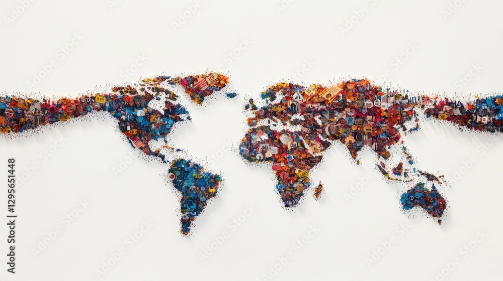 Poster colorful world map made of tiny objects and materials