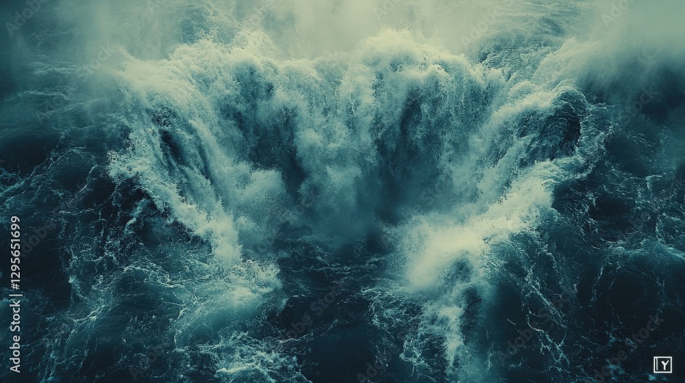 Poster majestic turbulence of ocean waves crashing with force against each other creating a dynamic water e