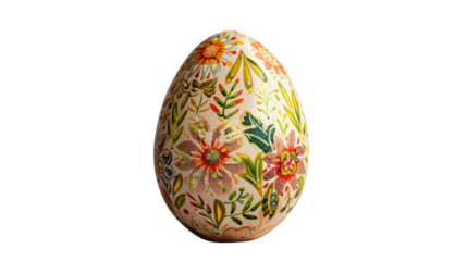 Decorated easter egg rotating on transparent background with floral motifs