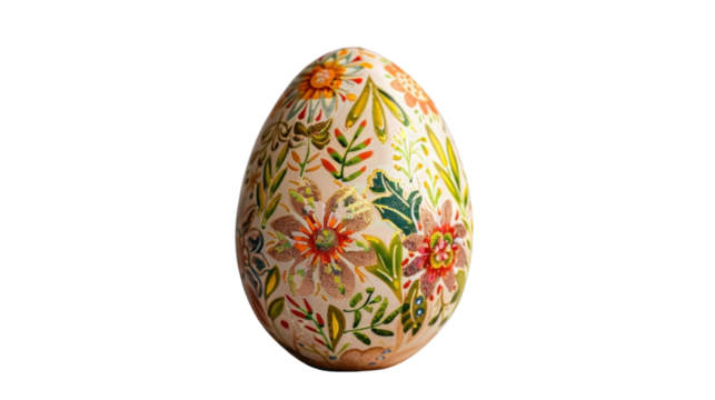 Decorated easter egg rotating on transparent background with floral motifs