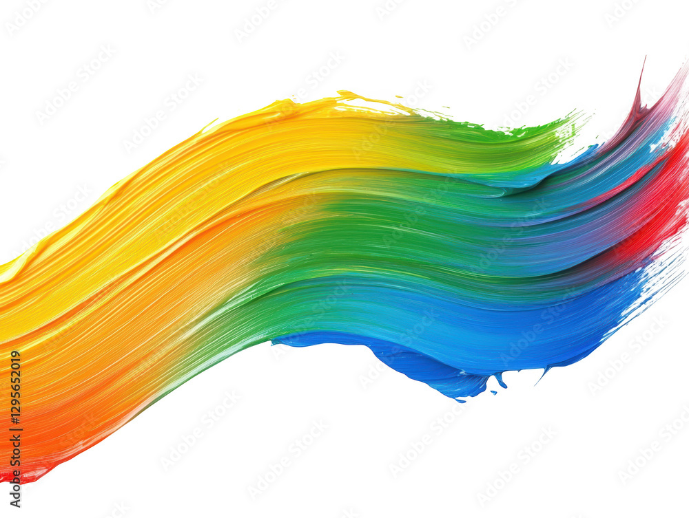 Poster a vibrant, multicolored paint stroke with smooth, flowing lines and a gradient of colors transitioni