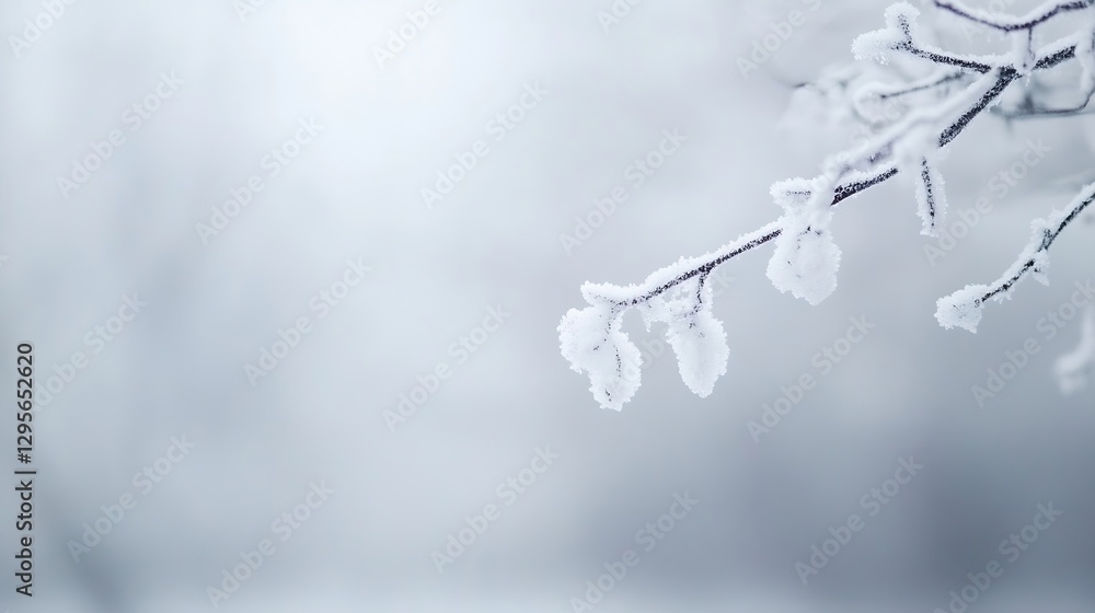 Aufkleber close up of frost covered branch with delicate ice crystals glisting in a soft winter light : genera